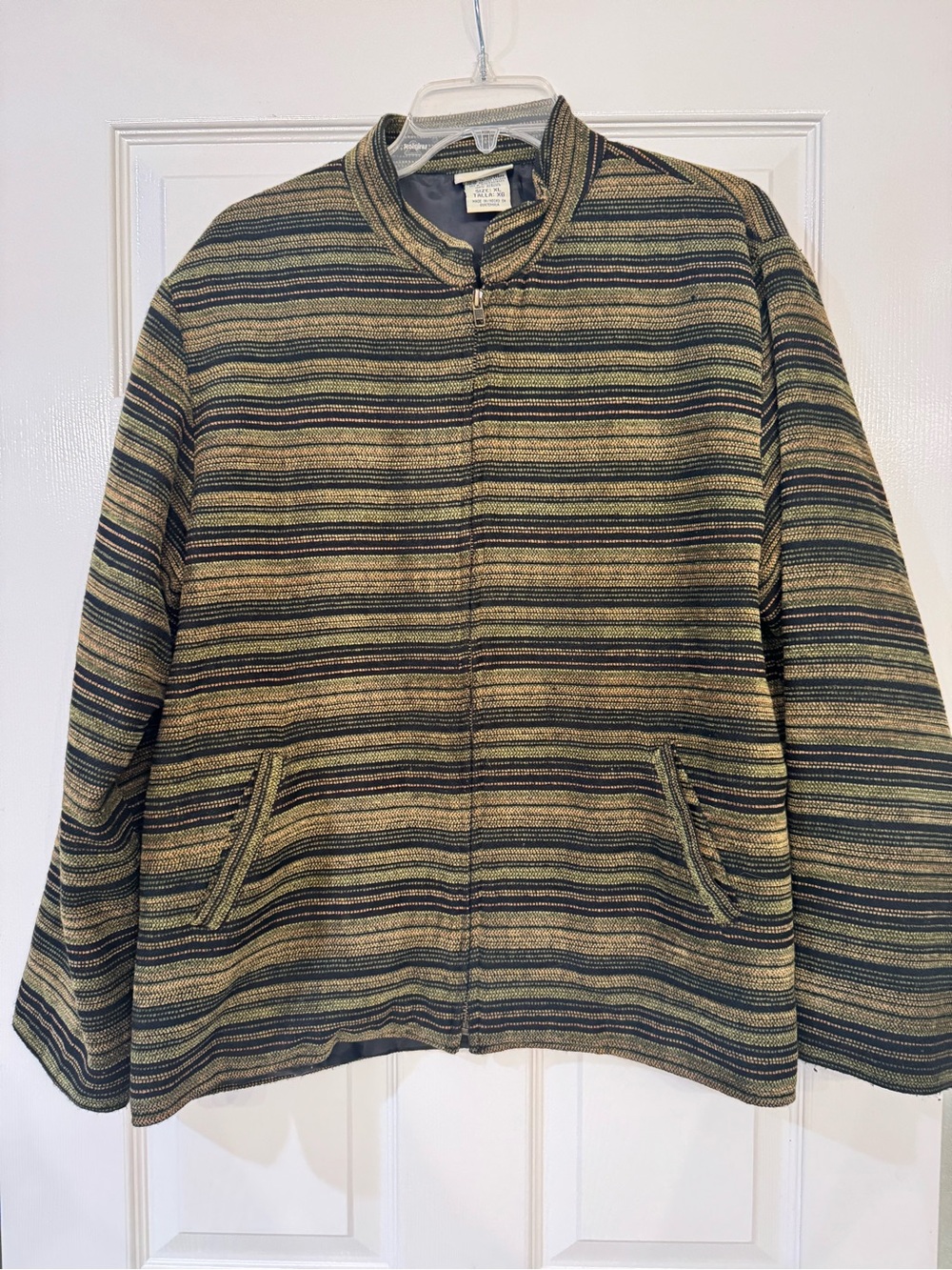 Vintage White Stag Textured Striped Full Zip Jacket